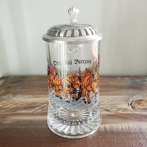 Bayern Original Bierzug Lidded Stein Mug German 95% Zinn Ornate Lid Clydesdales